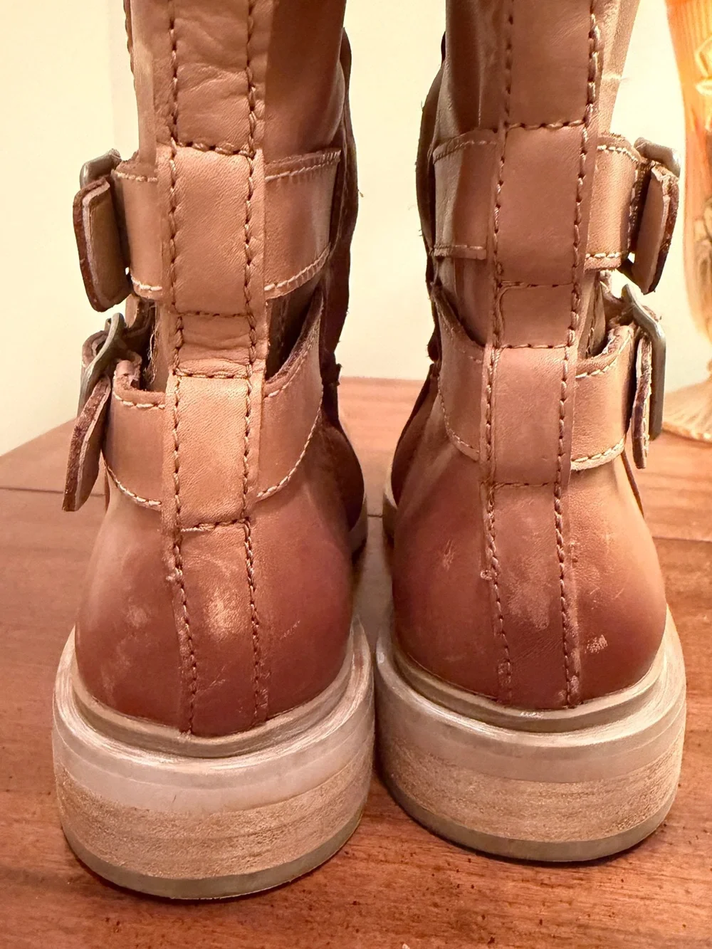 Sam Edelman Distressed Tan Leather Buckle Boots Sz 6.5